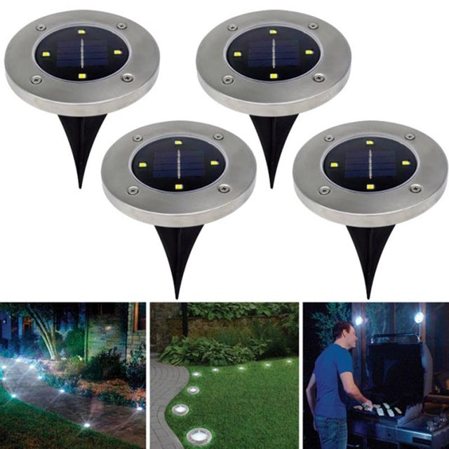 Solar Powered Outdoor Ground LED Lights 4 Pack