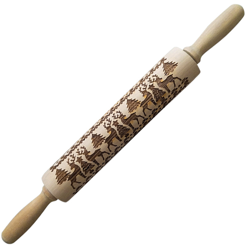 Christmas Embossed Rolling Pin Wooden