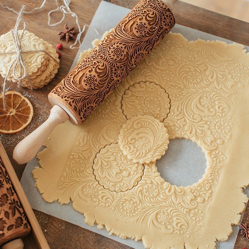 Christmas Embossed Rolling Pin Wooden