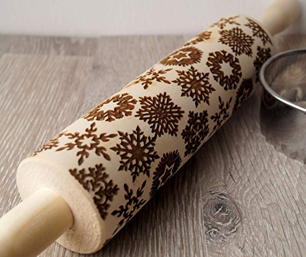 Christmas Embossed Rolling Pin Wooden