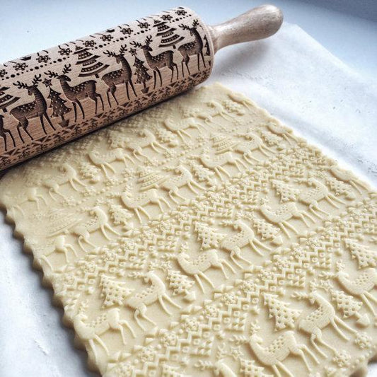 Christmas Embossed Rolling Pin Wooden
