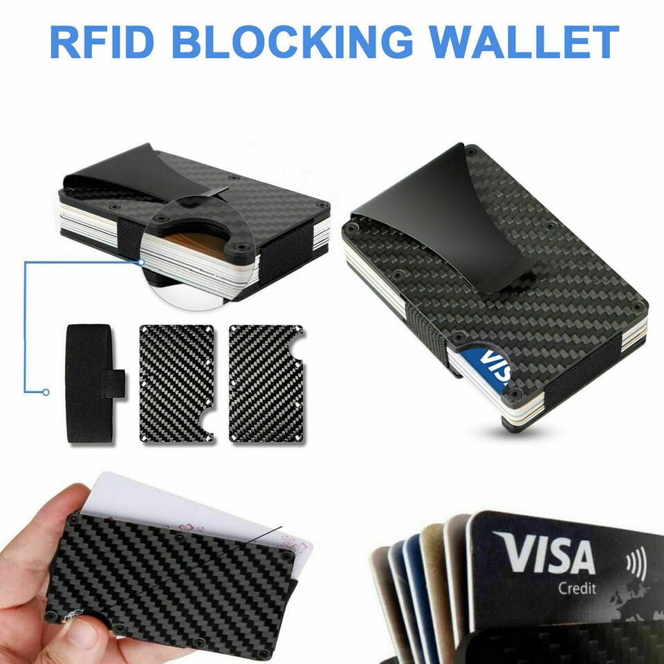 Slim Carbon Fiber Wallet RFID Blocking Money Clip